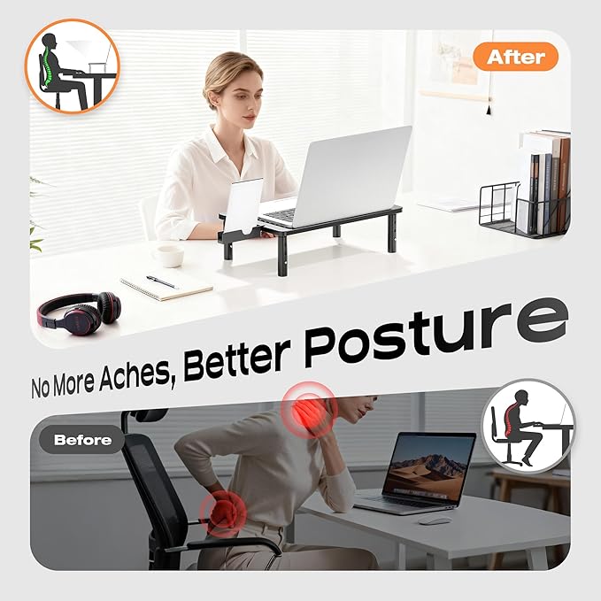 Computer Monitor Stand Riser for Desk, 3 Height Adjustable PC Laptop TV Desktop - Image 4
