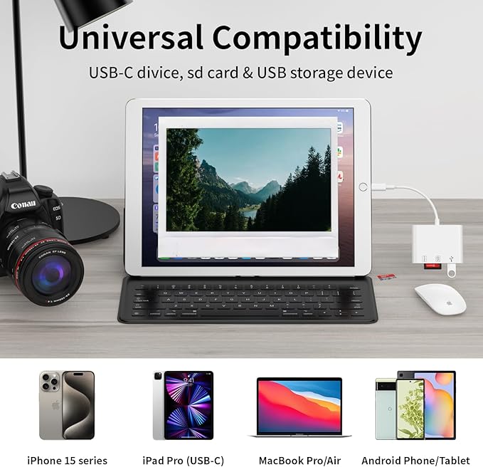 USB C SD Card Reader, 3 in 1 USB C Memory Card Reader - Image 5