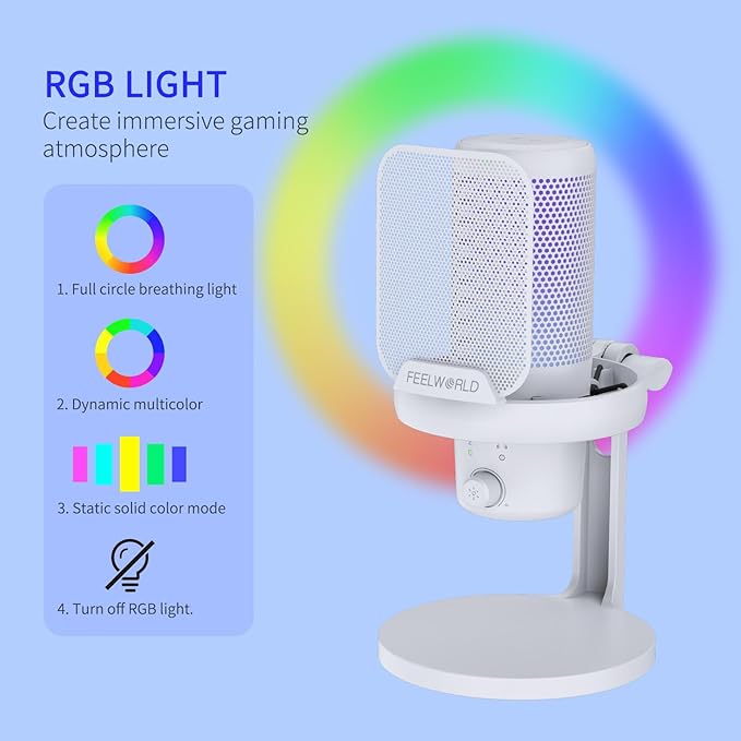 FEELWORLD VM1 White Gaming PC USB Microphone Condenser Mic - Image 4