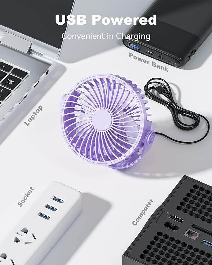 USB Desk Fan, 5 Inch Mini Portable, 3 Speeds Strong Airflow Personal Desktop - Image 4