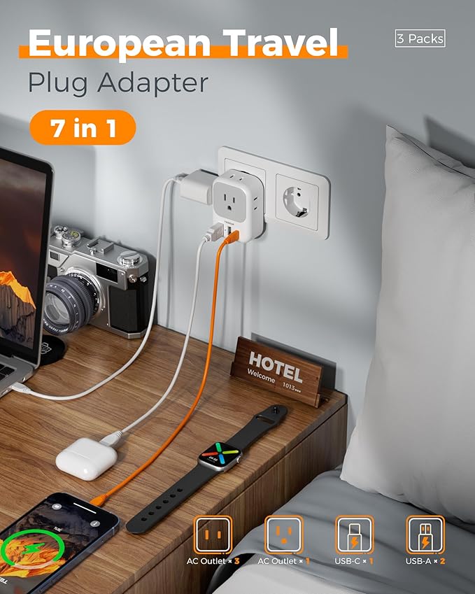 TESSAN European Travel Plug Adapter USB C 3 Pack, PD 20W US to Europe Plug - Image 4