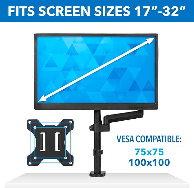 Mount-It! Single Monitor Arm Mount | Desk Stand | Full Motion Height Adjustable - Image 3
