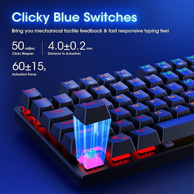 RisoPhy Mechanical Gaming Keyboard, RGB 104 Keys Ultra-Slim LED Backlit USB - Image 7