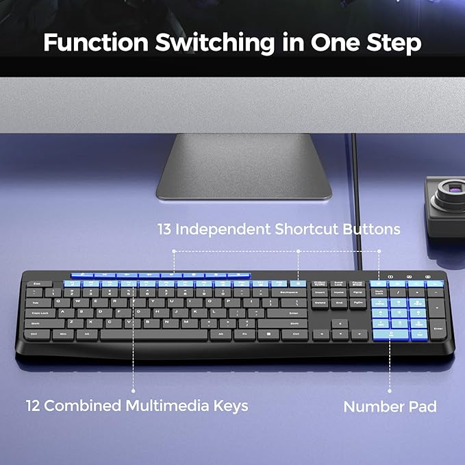Wired Keyboard, Quiet Keyboard, Silent Keyboardwith Low Profile Chiclet Keys - Image 2