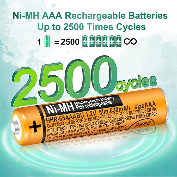 6 Pack HHR-65AAABU NI-MH Rechargeable Batteries 1.2V 630mAh AAA Battery - Image 6