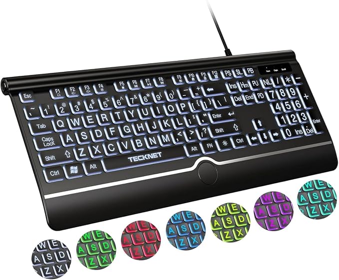 TECKNET Large Print Backlit Keyboard, Wired USB-A Computer Keyboard - Image 7