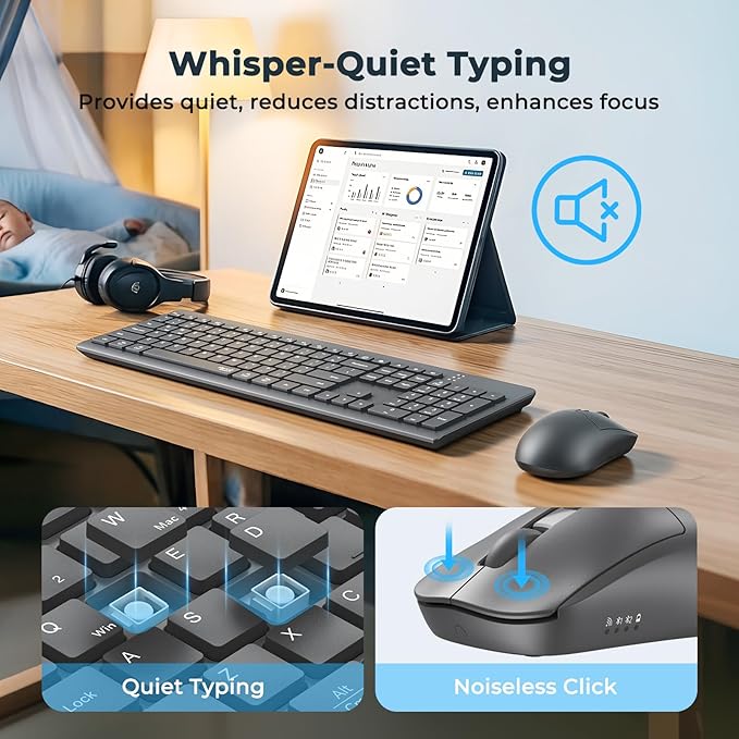 MEETION Wireless Keyboard and Mouse, Silent Bluetooth Keyboard Mouse Set - Image 3