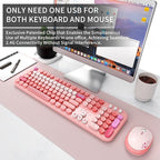 Wireless Keyboard and Mouse Combo, 104 Round Keys Full-Size Cute Colorful Pink - Image 2
