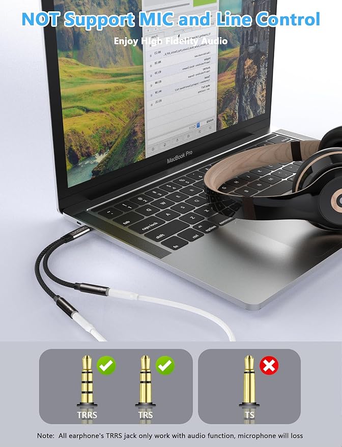 2 Pack VIOY USB C to Dual 3.5mm Female Headphone Splitter, Type C to Headphone - Image 4