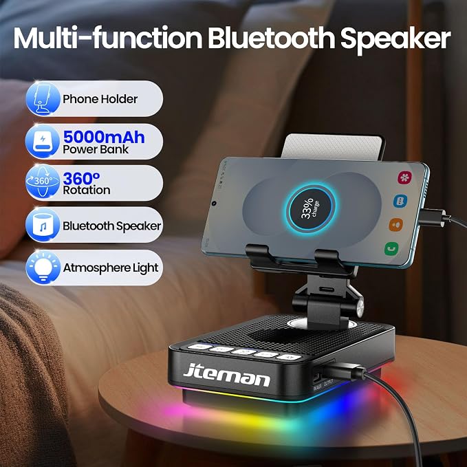 JTEMAN Gifts for Men Women Phone Stand Bluetooth Speaker - Image 2