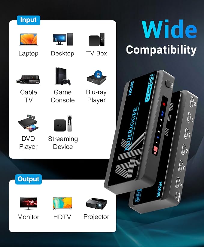 BlueRigger 4K HDMI Switch 5 in 1 Out – Compatible - Image 6