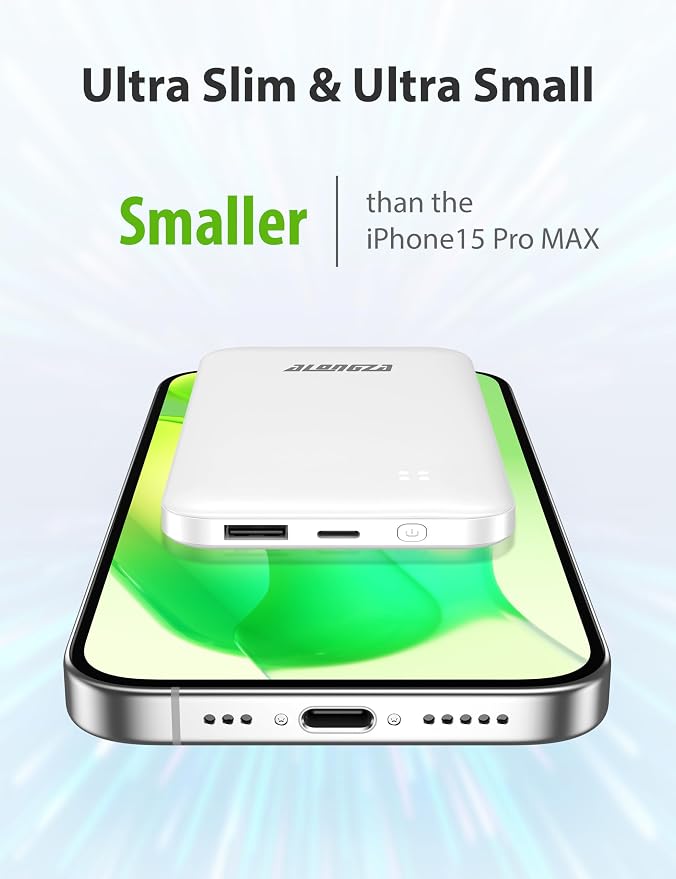 Alongza Portable Charger Built-in Cables and AC Wall Plug, Slim Fast Charging - Image 3
