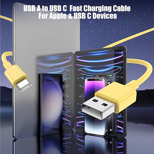3-Pack Yellow USB A to USB C Cable，USB to USB C Car Carplay Cable - Image 3