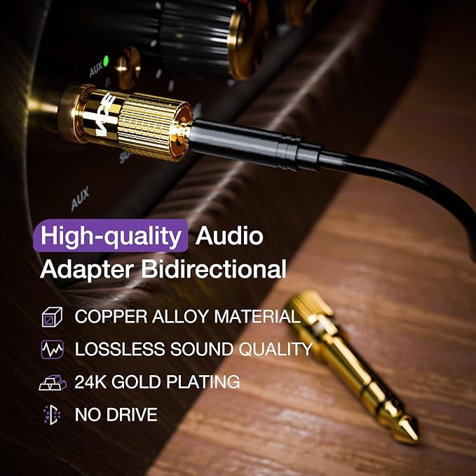 VCE 3.5mm to 1/4 Adapter Stereo Headphone Adapter, 24K Gold-Plated 1/8 to 1/4 - Image 2