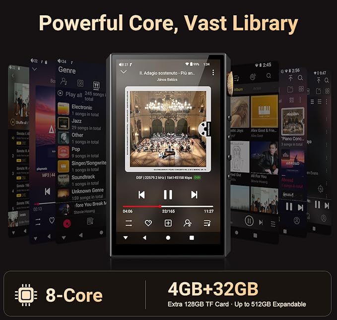 Hi-Res Audio Player, Oilsky 160GB HiFi MP3 Player Bluetooth and WiFi, 4.4mm - Image 8
