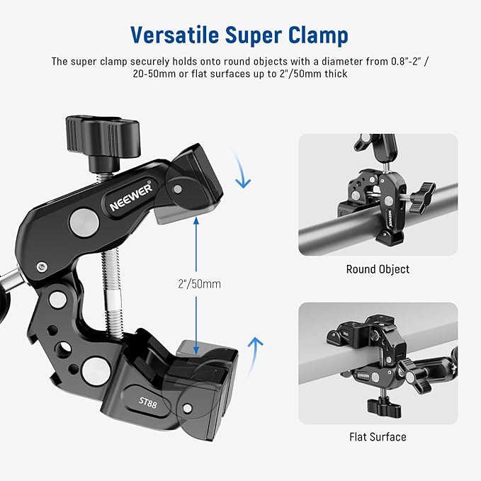 NEEWER Super Clamp with 3" Dual Ballhead Magic Arm, Camera Phone Clamp Mount - Image 3