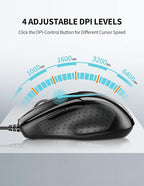 TECKNET USB Wired Mouse, 6-Button Corded Mouse - Image 2