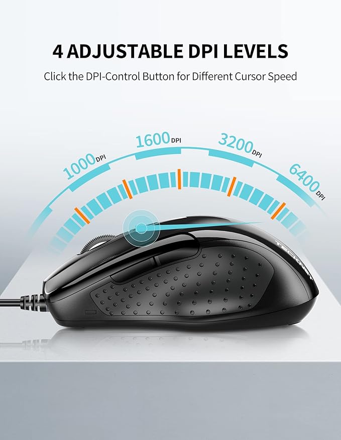 TECKNET USB Wired Mouse, 6-Button Corded Mouse - Image 2