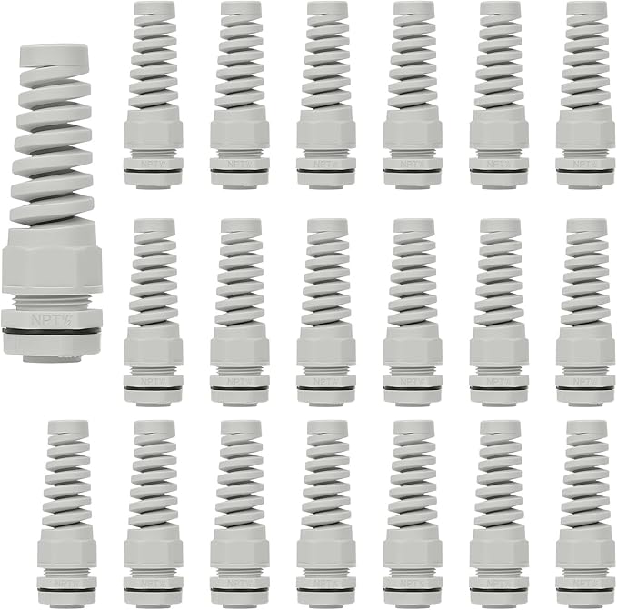 LeMotech 20Pcs NPT 1/2" IP68 Waterproof Cable Gland Flex Spiral Strain Relief by LeMotech