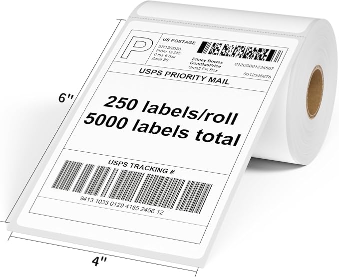 FungLam 4"X6" Thermal Shipping Labels, 5000 Labels, 20 Rolls, Compatible - Image 2