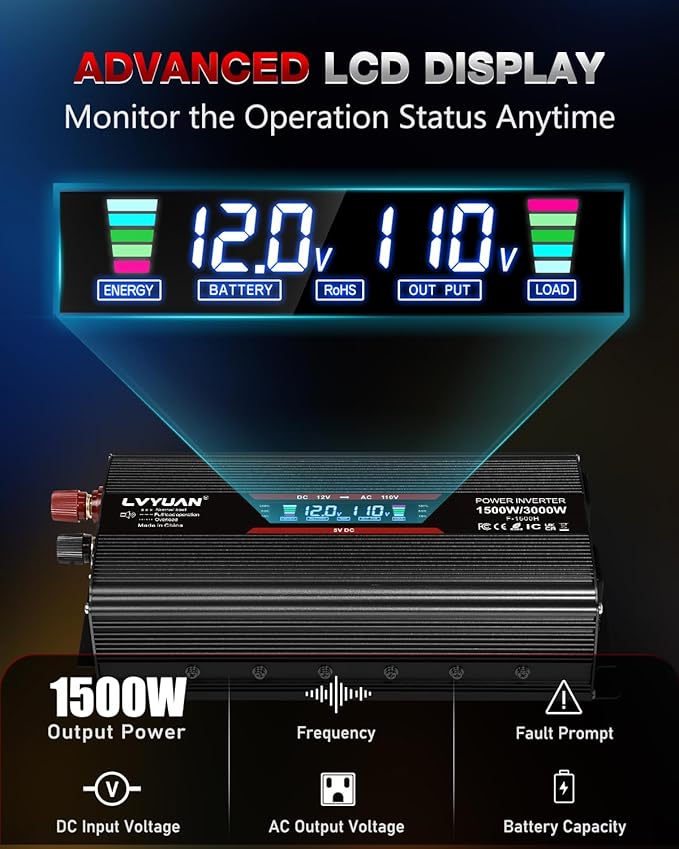 LVYUAN 1500W Car Power Inverter 12V to 110V DC to AC - Image 3