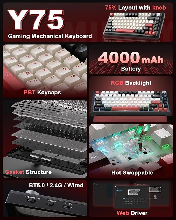 Y75 Wireless Mechanical Keyboard, 75% Hot Swappable Custom Keyboard - Image 2