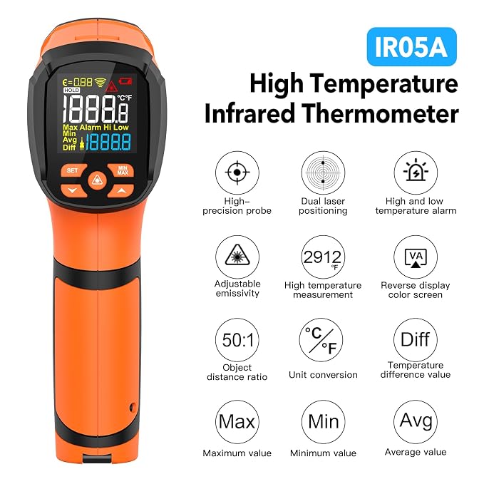 MESTEK Infrared Thermometer Temperature Gun -40℉~2912℉, High Temp Thermometer - Image 2