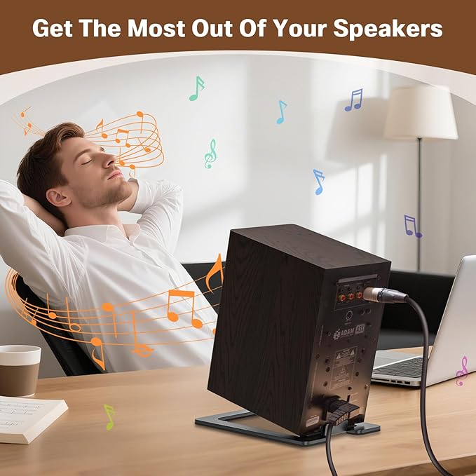 Metal Desktop Speaker Stands Pair, 15° Tilted Steel Tabletop Bookshelf Speaker - Image 2