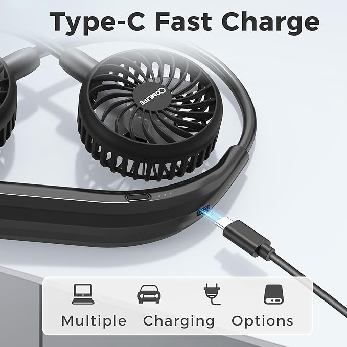 Portable Neck Fan, 2600mAh Battery Operated Ultra Quiet Hands Free USB Fan - Image 5