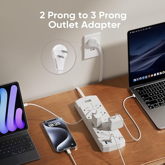 2 Prong Power Strip, Yozisital 2 Prong to 3 Prong Outlet Adapter, 5FT Extension - Image 2