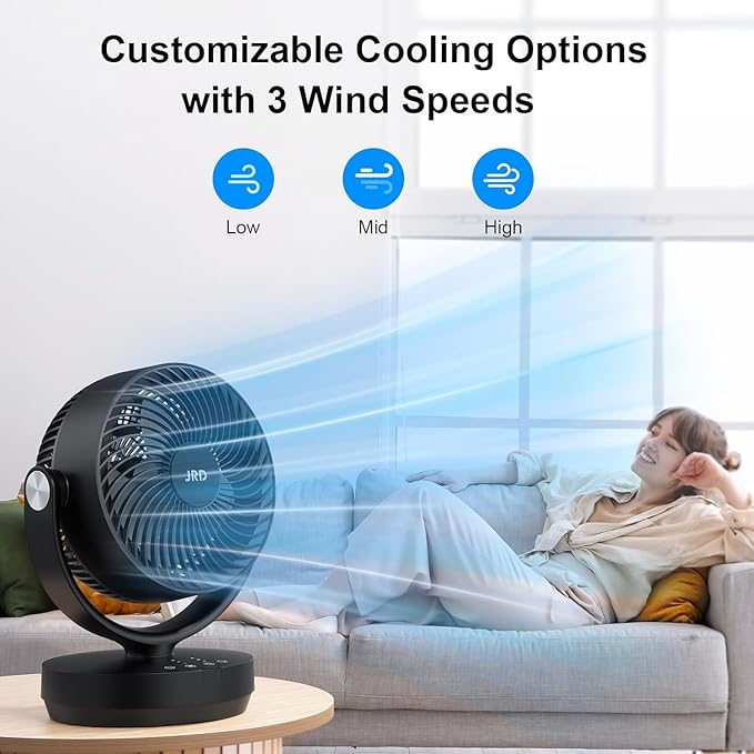 JRD Fans for Bedroom, 90° Oscillating Air Circulator Fan, 13 Inch Quiet Table - Image 4