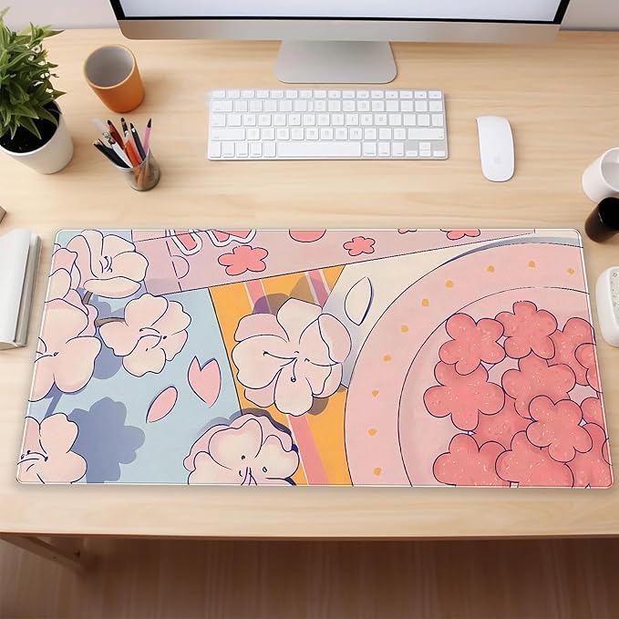 Pink Floral Mouse Pad XXL Cute Anime Gaming Desk Mat 31.5"x15.7", Thickened - Image 6