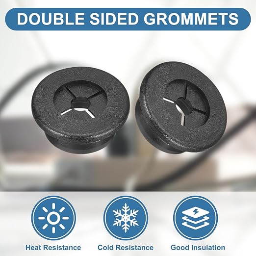 uxcell 4Pcs Cable Cord Grommet, 7/8" Rubber Desk Grommets Wire Pass Through - Image 3