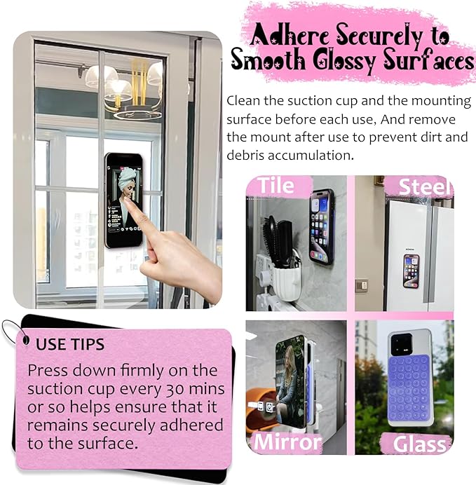 2 Pack Silicone Suction Cup Phone Case Mount Double Sided, Hands-Free Strong - Image 4
