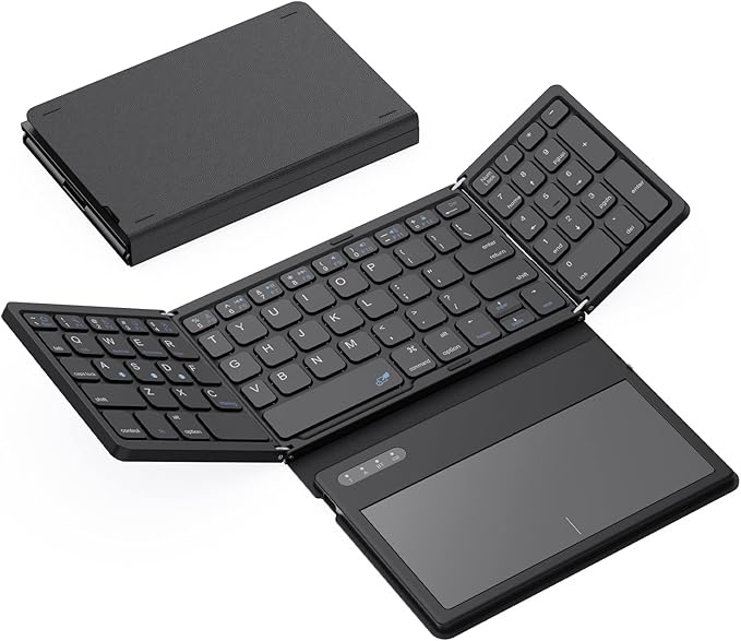 Foldable Bluetooth Keyboard, Portable Full Size Folding Keyboard by GEODMAER