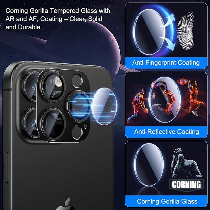 Esanik Upgrade 2 Pack for iPhone 16 Pro/iPhone 16 Pro Max Camera Lens Protector - Image 2