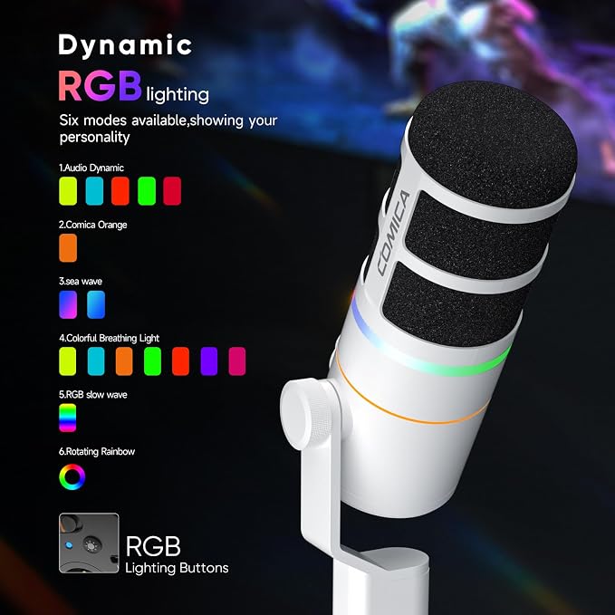 EJoy D10 PRO Wireless USB Gaming Microphone – RGB Dynamic Mic - Image 4
