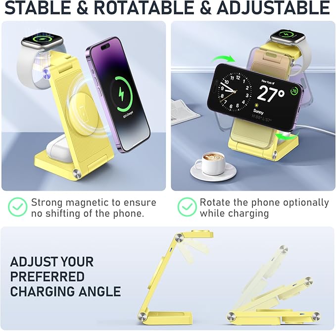 Magnetic Wireless Charger Stand, 3 in 1 Foldable Wireless Charging Station - Image 4