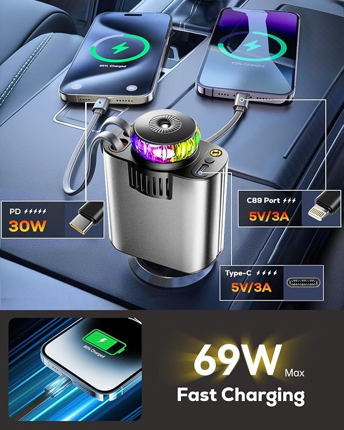 Retractable Car Charger with Air Freshener Diffuser & Star Lights, Car - Image 5