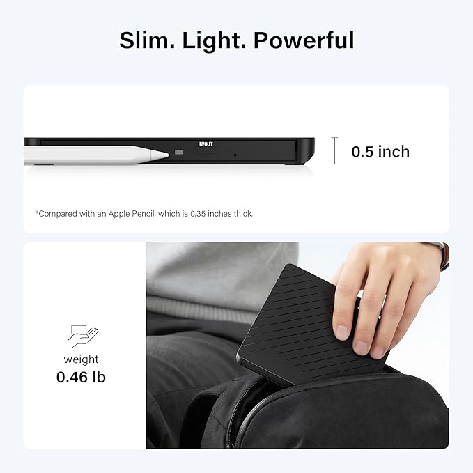 Amicool External USB-C USB 3.0 CD/DVD Drive Burner +/-RW, Ultra-Slim Portable - Image 2