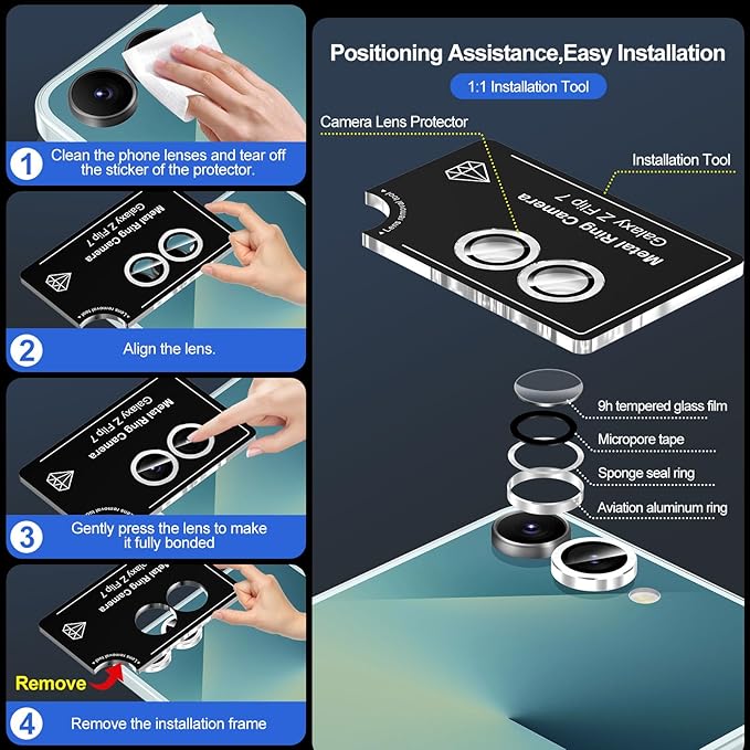 for Samsung Galaxy Z Flip 7 Camera Lens Protector, Individual Metal Ring - Image 6