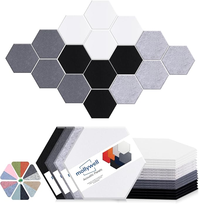 Mollywell Hexagon Acoustic Panels, High Density, Soundproofing, Decorative by Mollywell