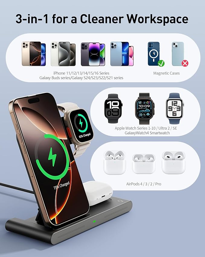 2025 Wireless Charger for Apple and Android Charging Station, 3 in 1 Fast Max - Image 2
