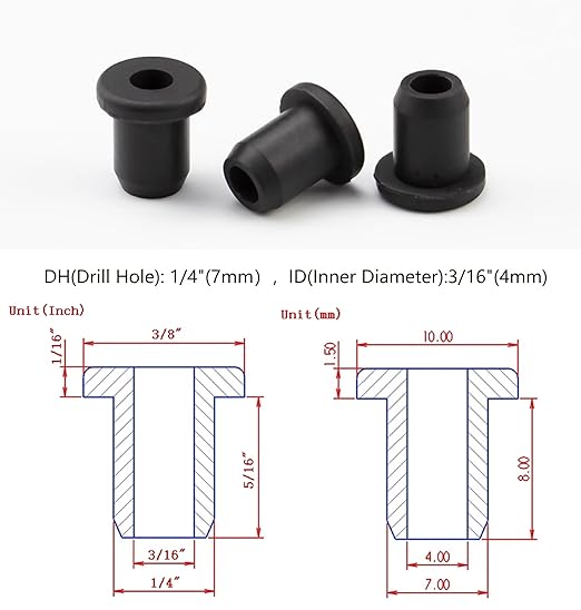 30 pcs 1/4" Drill Hole，3/16" ID Black Silicone Top hat Rubber Grommets - Image 2