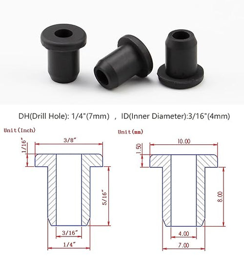 30 pcs 1/4" Drill Hole，3/16" ID Black Silicone Top hat Rubber Grommets - Image 2