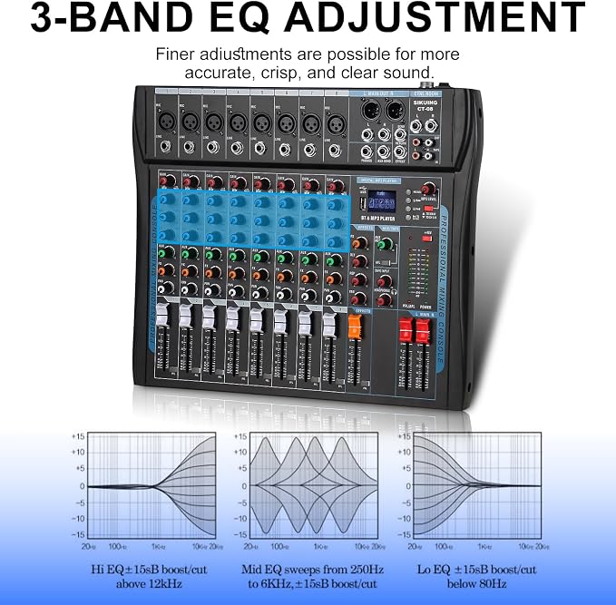 8 Channel Audio Mixer Sound Board Mixer 16 DSP Effect Audio Interfacer w/USB - Image 5