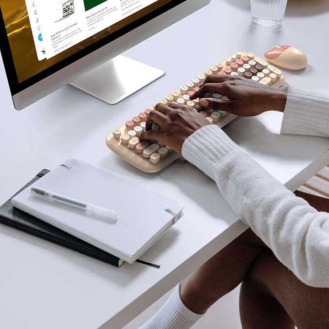 KNOWSQT Wireless Keyboard and Mouse Combo Pale MilkTea - Image 3