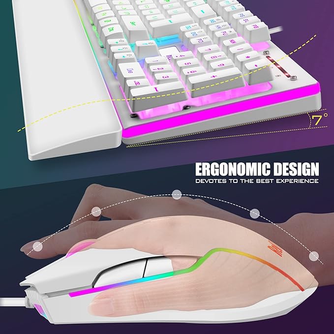 RedThunder K10 Wired Gaming Keyboard and Mouse and Wrist Rest Combo, RGB Backlit - Image 5