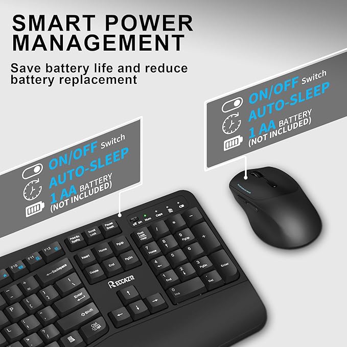 Wireless Keyboard and Mouse Combo, Full Size Wave Keys Ergonomic 2.4G Keyboard - Image 5