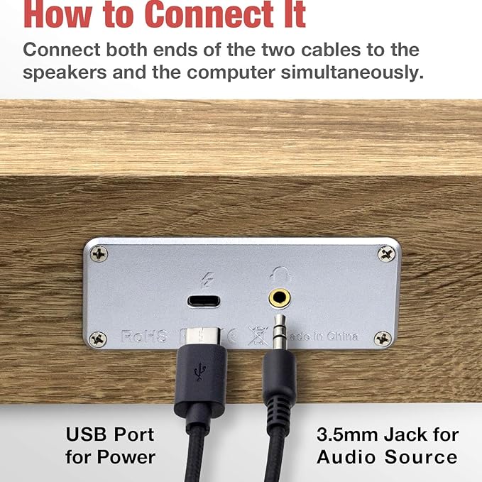 MICA Computer Speakers, Wired Computer Sound Bar, Wooden Mini Soundbar - Image 5